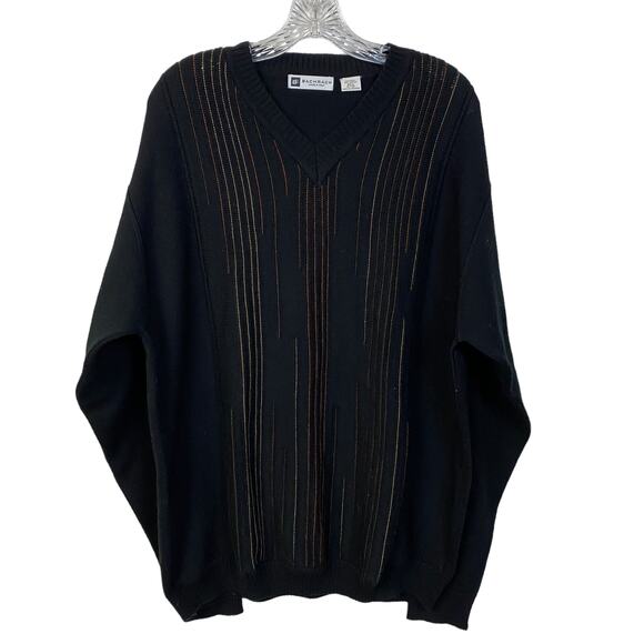 Vintage Men's BACHARACH XL Wool Acrylic Sweater Made in Italy Black V-Neck - Picture 9 of 10